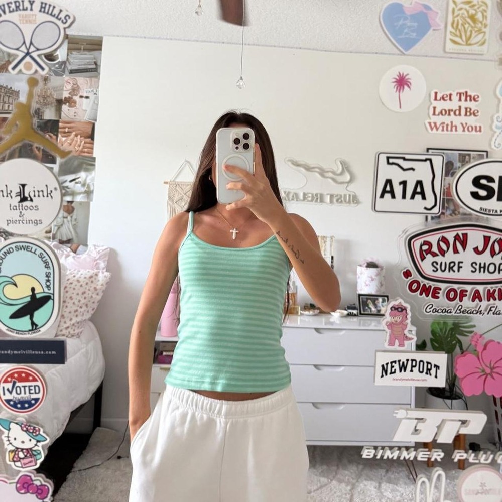 Brandy Melville teal striped tank top